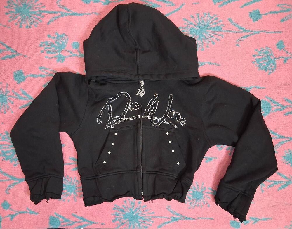 Da won new York women small cropped hoodie full zip black thick premium studded